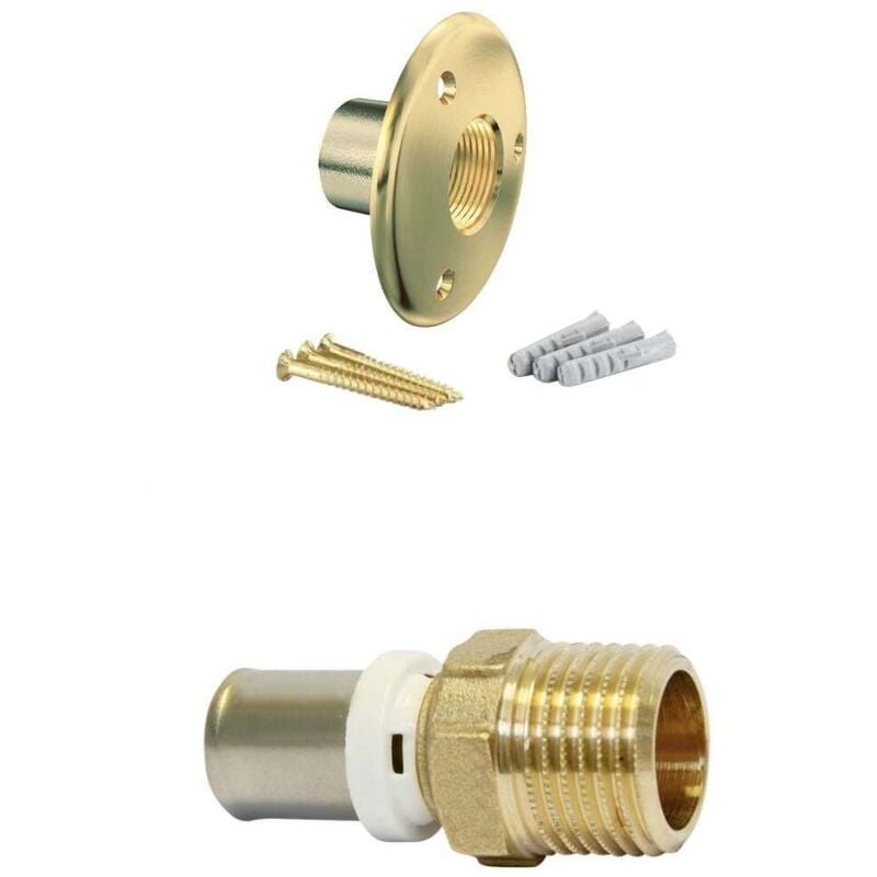 Applique pour fixation de robinet de jardin - Tube Multicouche Ø16 - Raccord à sertir Mâle fixe 1/2" (15/21) - Arcanaute