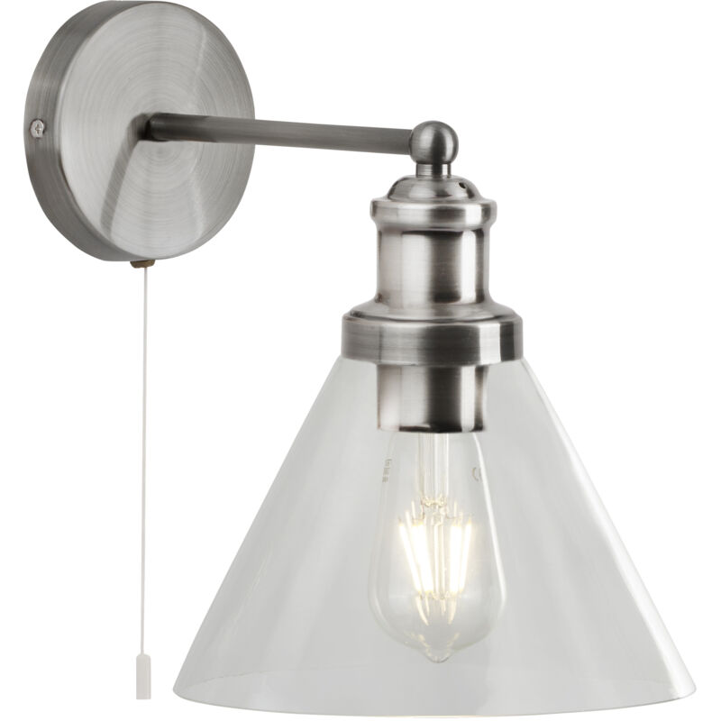 Searchlight - pyramid Applique Métal argent satiné et abatjour verre transparent E27 max 60w av inter