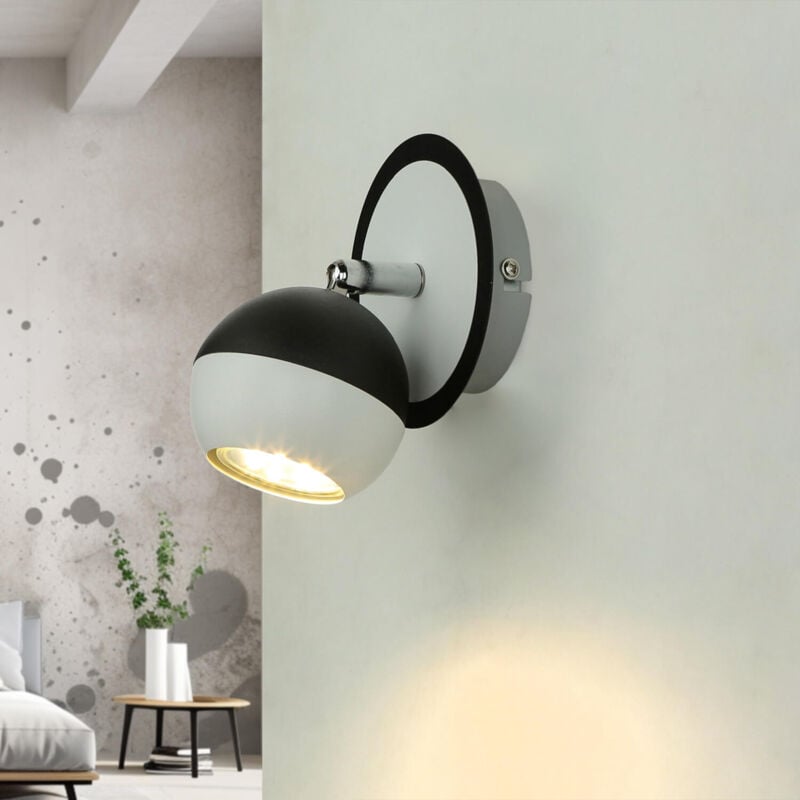 Applique réglable noir blanc GU10 abat-jour sphérique rond moderne spot lampe murale