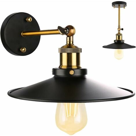 Applique Rétro Rétro Industrielle Métal 240° Dimmable Lampe Salon Chambre Café Bar 21cm Noir (Ampoules Non Incluses)