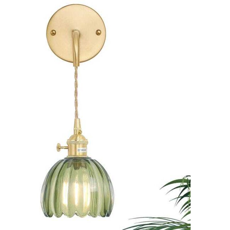 Applique rétro verte 220V avec abat-jour en verre, applique en laiton réglable par chaîne 70CM, applique de chevet moderne E26 (ampoule non incluse)