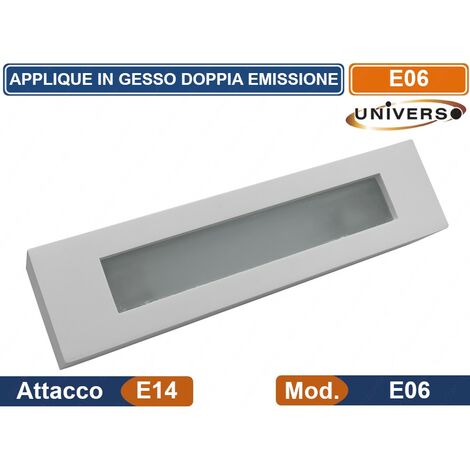 APPLIQUE RETTANGOLARE IN GESSO VERNICIABILE CON DOPPIA EMISSIONE LUMINOSA 26W 2 PORTALAMPADA E14