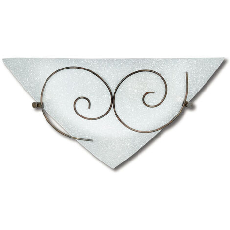 "Applique RICCIOLO in vetro bianco con decoro in metallo ruggine 40x19 cm"