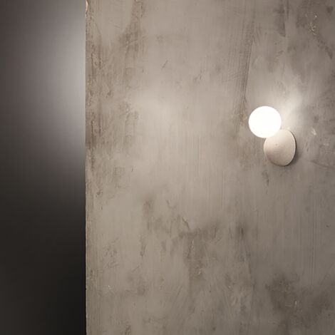 Applique ROCK 12 cm in cemento Bianco e vetro soffiato satinato