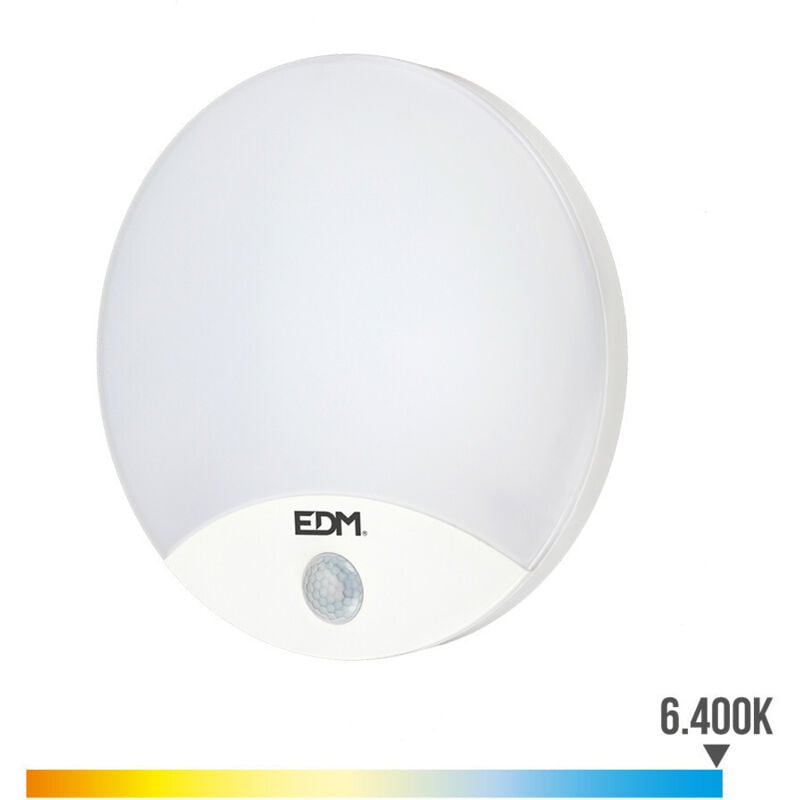 Applique Murale D'extérieur Ronde Led 13w 1850lm 6400k Ip44 Ø25x4.9mm Avec Détecteur De Mouvement EDM