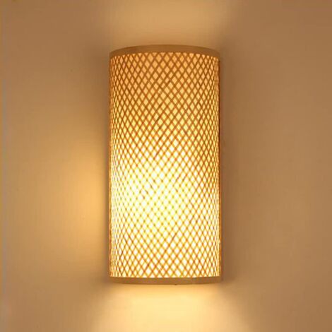 Applique Rotin Murale Naturel Abat-Jour En Bambou Appliques Murales En Bois Lanterne Rustique Salon Salle À Manger Chambre À Coucher Lampe En Bambou 2 Lumières E27,A