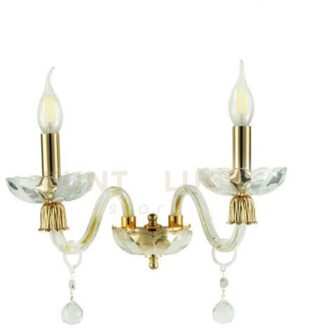 APPLIQUE ROXANNE 2 LUCI ATTACCO E14 L.30CM  H.22CM CRISTALLO E ORO
