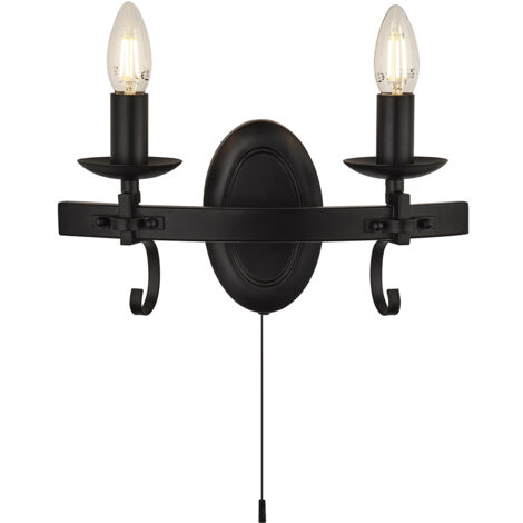 Applique Rustico-Country Cartwheel Iii Acciaio Nero 2 Luci E14
