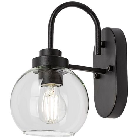 Applique salle de bain boule verre E27 noir mat IP44