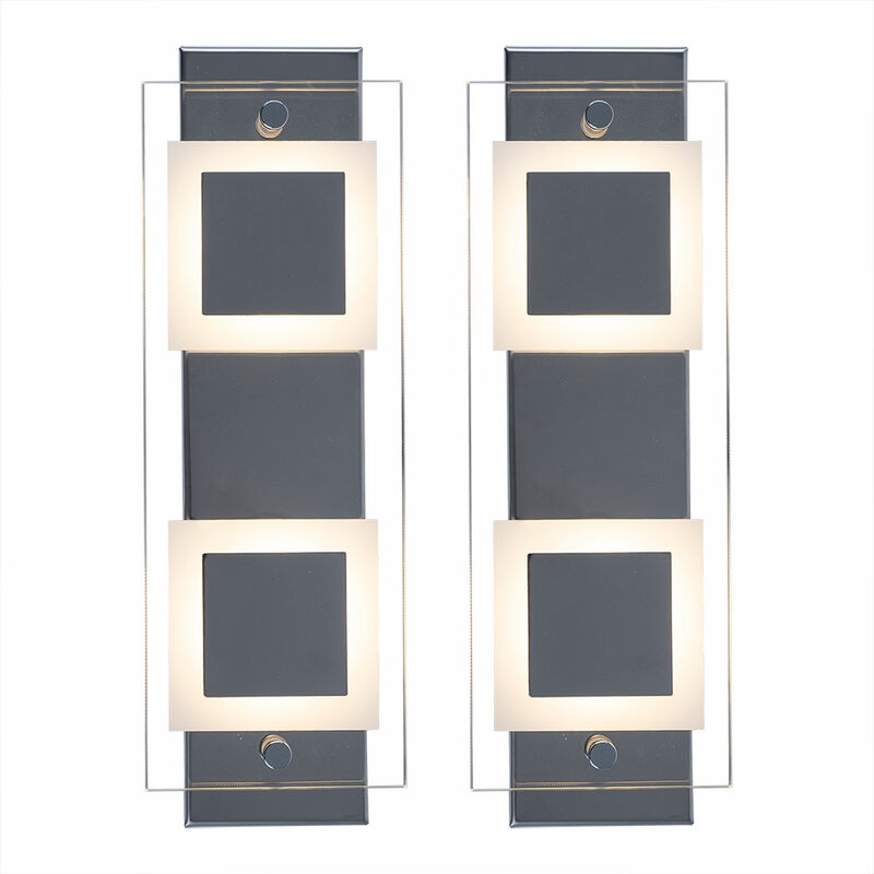 Applique salle de bain salle de bain applique murale verre chrome, IP44, 2x led 4,5W 400Lm blanc chaud, LxPxH 30x10x5 cm, lot de 2