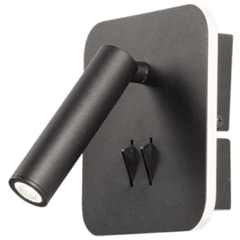 Applique SELLA 13 cm in metallo Nero retroilluminata e spot LED orientabile