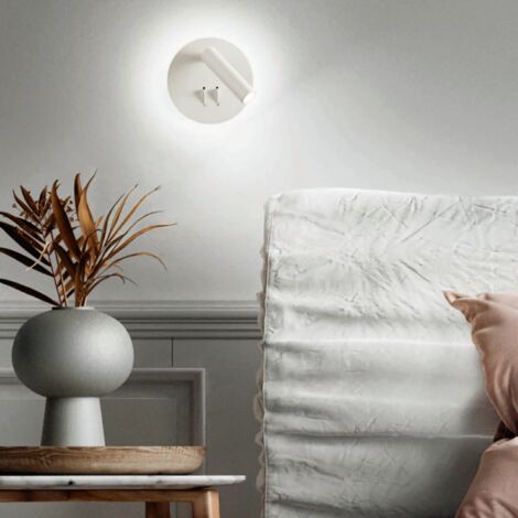 Applique SELLA rotonda in metallo Bianco 13 cm retroilluminata con spot LED orientabile