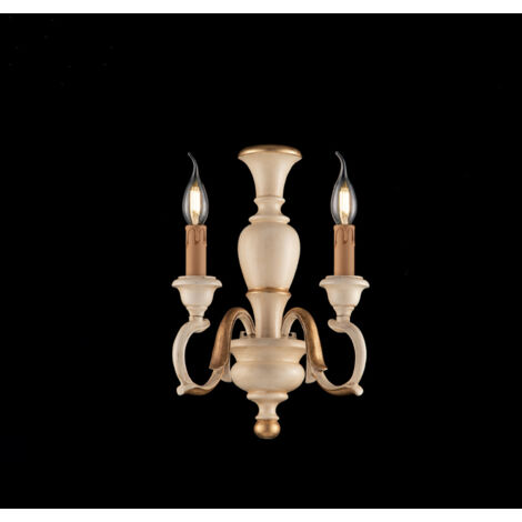 Applique Shabby Chic Fiorenza Legno Avorio Oro 2 Luci E14