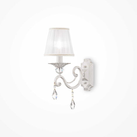 Applique Shabby Chic Grace Metallo Bianco 1 Luce Diffusore Bianco