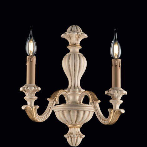 Applique Shabby Chic Leonardo Legno Avorio Oro 2 Luci E14