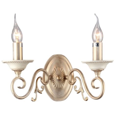 Applique Shabby Chic Perla Metallo Crema Oro 2 Luci