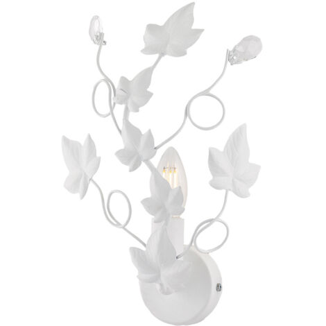 Applique shabby in ferro una luce Bianco strass 22x h32 cm edera