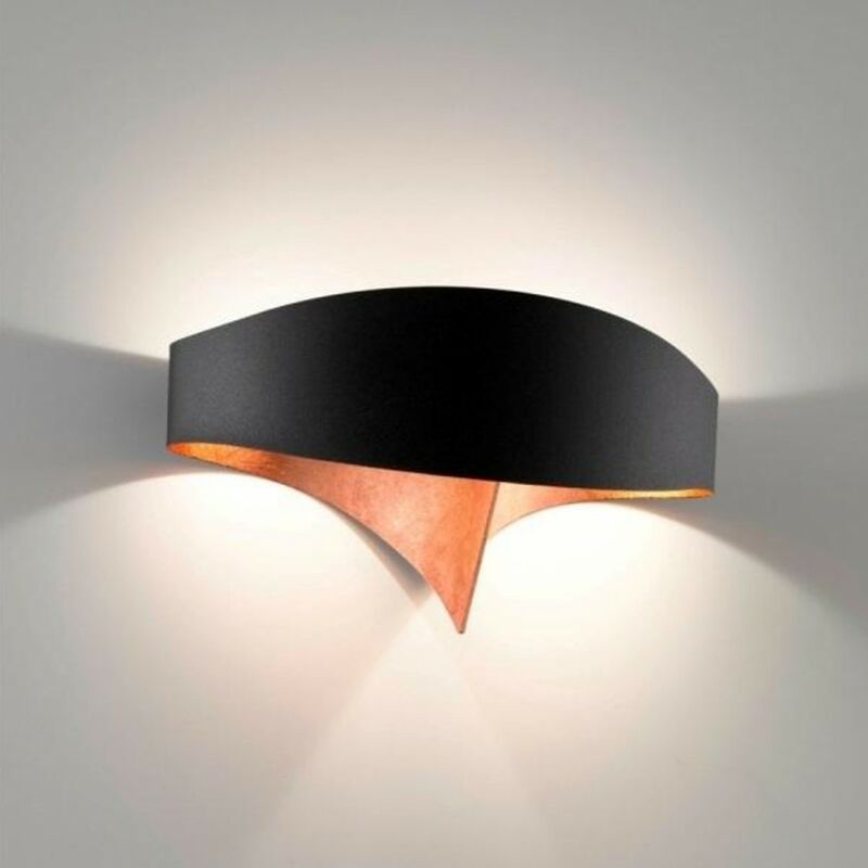 Image of Applique moderno selene illuminazione scudo 1003 g9 led acciaio lampada parete, finitura metallo nero-foglia rame - Nero-foglia rame