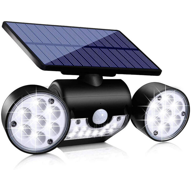 Applique solaire à double tête, projecteur de capteur de corps humain, lumière de jardin étanche extérieure rotative circulaire à led