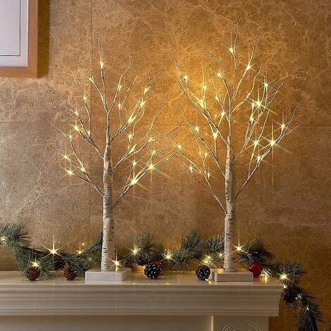 Applique solaire Lot de 2 0,6 m 24 l bouleau alimenté par batterie LED blanc chaud pour la décoration de la maison, mariage, $ led bouleau lumière de table bonsaï arbre lumière batterie Pow