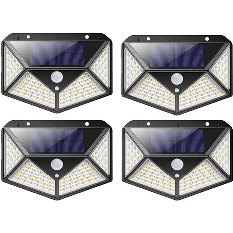 Applique Solare Luce 100 LED Luce Fredda 4 Pz Esterno Sensore Movimento