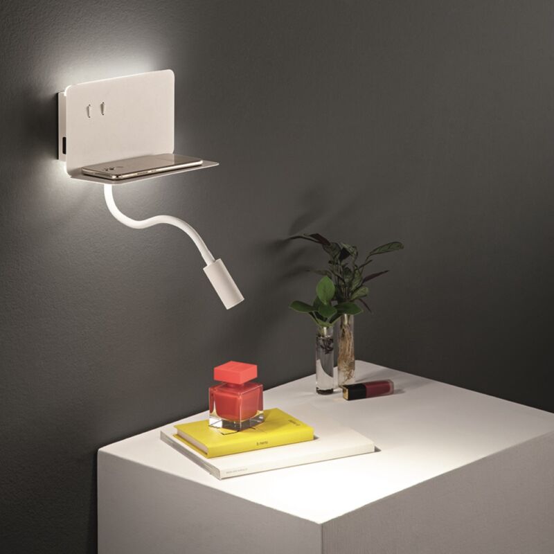 Image of Applique stan 20 cm in metallo con retroilluminazione led e caricatore Usb Bianco