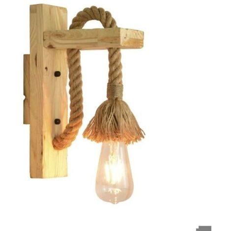 Applique style rétro corde de chanvre bois applique d'intérieur E27 Edison ampoule chaude incluse