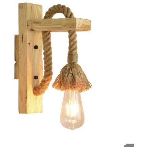Applique style rétro corde de chanvre bois applique d\'intérieur E27 Edison ampoule chaude incluse