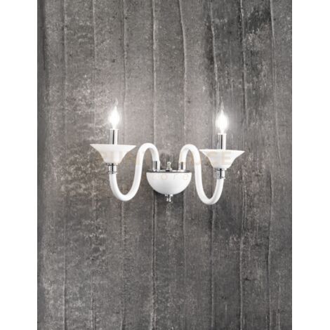 APPLIQUE TEBE 2 LUCI BIANCO E CROMO ATTACCO E14 L.35CM
