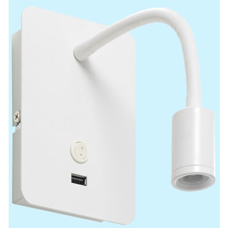 Applique Tête De Lit Blanche Flexible Focus Avec Port Usb