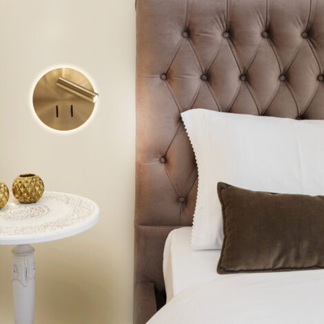 Applique tête de lit dorée à LED – Éclairage indirect et liseuse directionnelle – 15 cm hauteur – 3000K blanc chaud naturel – Millumine