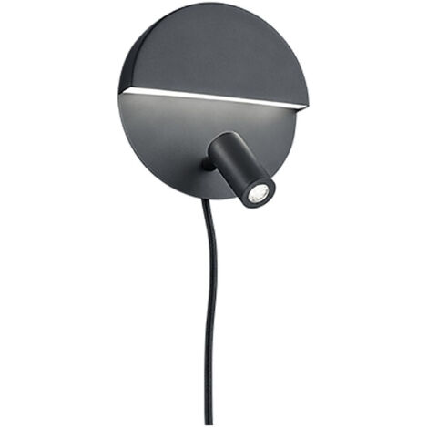 Applique Tonda Led Doppia Luce con Faretto Orientabile Nero Mario GD Trio