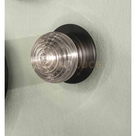 APPLIQUE TONDO BASE NERO VETRO FUME' 1 LUCE ATTACCO E14