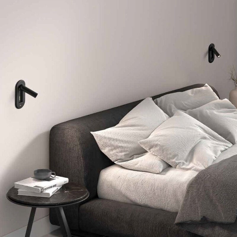 Applique Tête De Lit Mila Tactile Noir Mat Port Usb