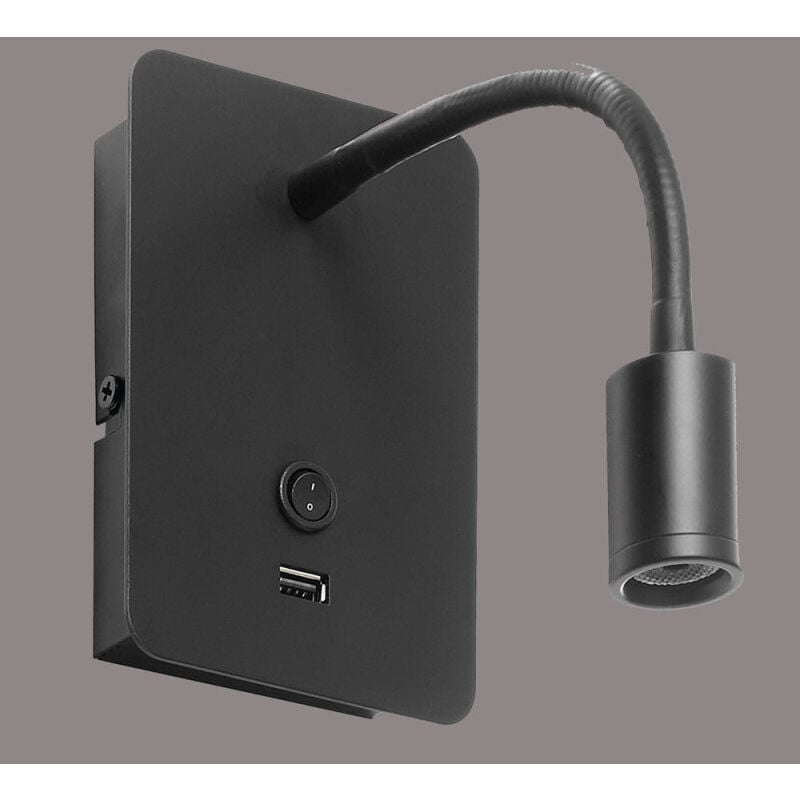Millumine - Applique tête de lit Noire flexible Focus avec port USB - Noir
