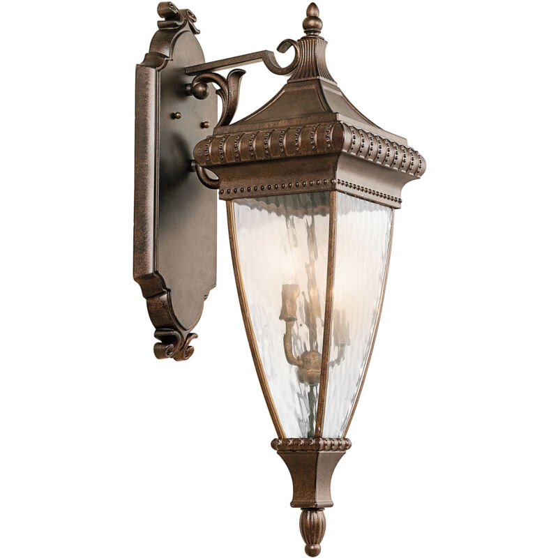 Venetian Rain - Grande lanterne murale extérieure à 3 ampoules au fini bronze brossé IP44, E14 - Elstead