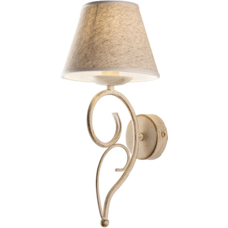 Applique vienna ferro Avorio Oro una luce paralume effetto tessuto 19x h38 cm