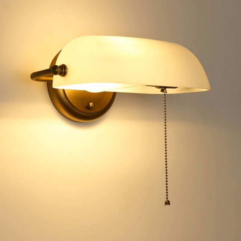 Barcelona Led – Applique vintage BANQUERO E27 blanc – Abat-jour en verre réglable – Support en laiton vieilli – Pour bureaux et bibliothèques