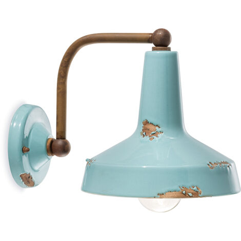Applique Vintage Ceramica Azzurra Curva 1 Luce E27