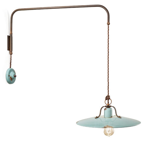 Applique Vintage Country Ferro E Ceramica Azzurro 1 Luce E27 40Cm