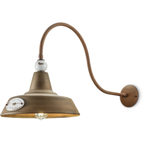 Applique Vintage Grunge Ferro E Ceramica Bianco 1 Luce E27