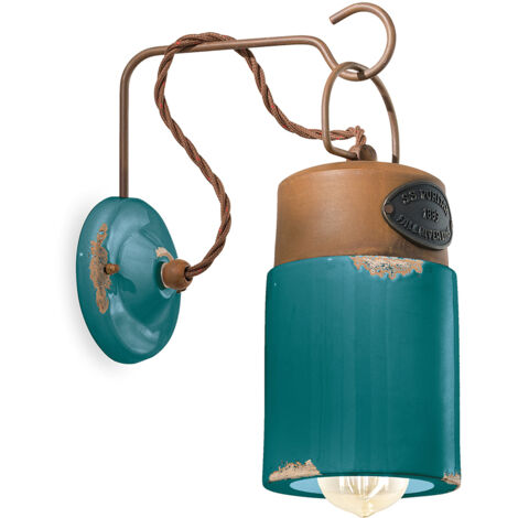 Applique Vintage Industrial Cilindrica Ferro E Ceramica Verde 1 Luce E27