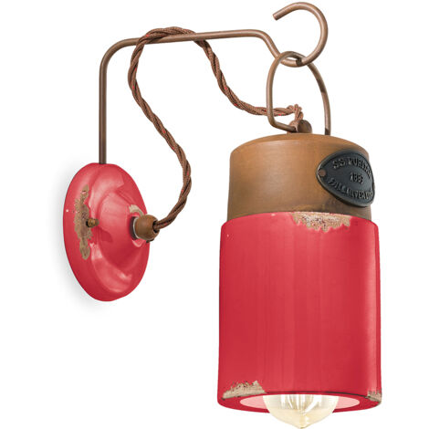 Applique Vintage Industrial Ferro E Ceramica Rosso 1 Luce E27