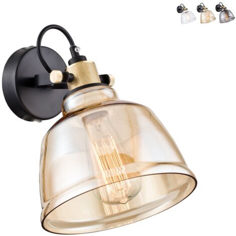 Applique Vintage Irving Metallo Nero 1 Luce Vetro Diffusore Vetro Ambra