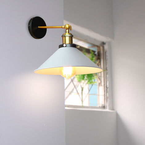 Applique Vintage, Lampada da Parete Regolabile 180 ° Industriale Stile, Applique da Interni con Ø22cm Paralume Edison per Camera da Letto Cucina Corridoio Caffè Bar (Bianco)