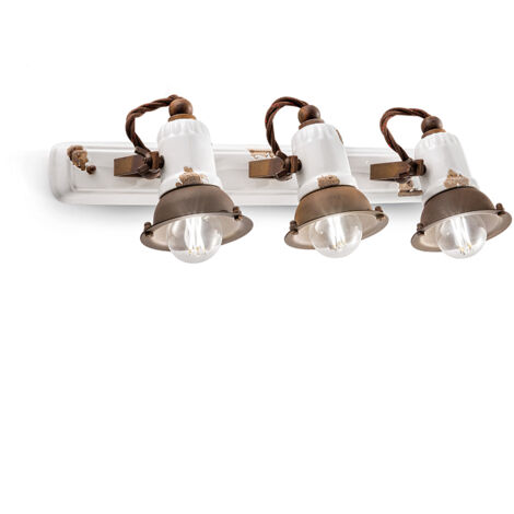 Applique Vintage Loft Ferro E Ceramica Bianco 3 Luci E14