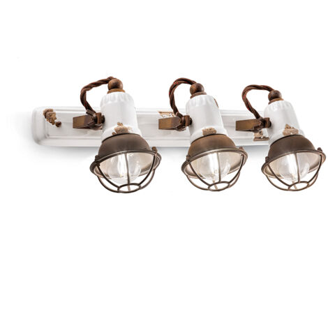 Applique Vintage Loft Ferro E Ceramicacon Rete Bianco 3 Luci E14