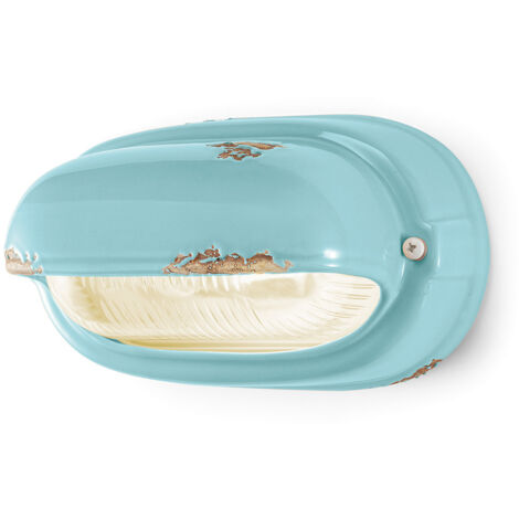 Applique Vintage Orizzontale Ceramica Azzurra 1 Luce E27