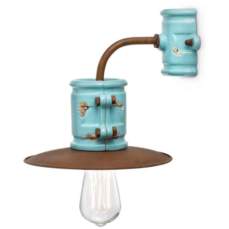 Applique Vintage Urban Ferro E Ceramica Azzurro 1 Luce E27 25Cm