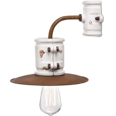 Applique Vintage Urban Ferro E Ceramica Bianco 1 Luce E27 25Cm